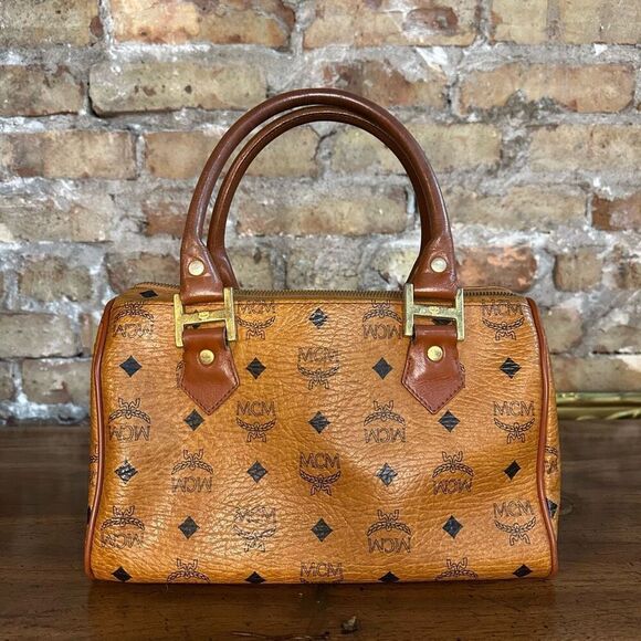 Vintage MCM Cognac Visetos Small Boston Bag - Picture 2 of 16